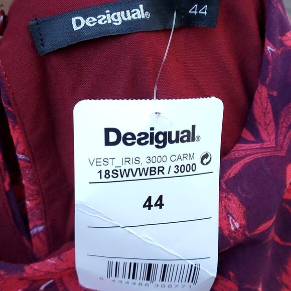 Desigual Red Floral Mini Dress Sleeveless Keyhole Layered Lined Monique 44 NWT - Picture 13 of 15